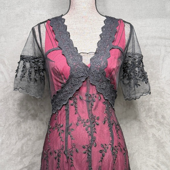 Belle Poque Dress S Burgundy Black Lace Overlay Midi Gothic Dark Romantic Vamp - Picture 5 of 12